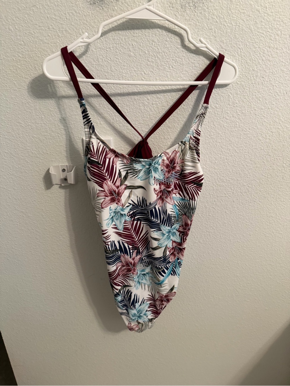 Hurley Floral One-Piece Swimsuit with Burgundy Straps